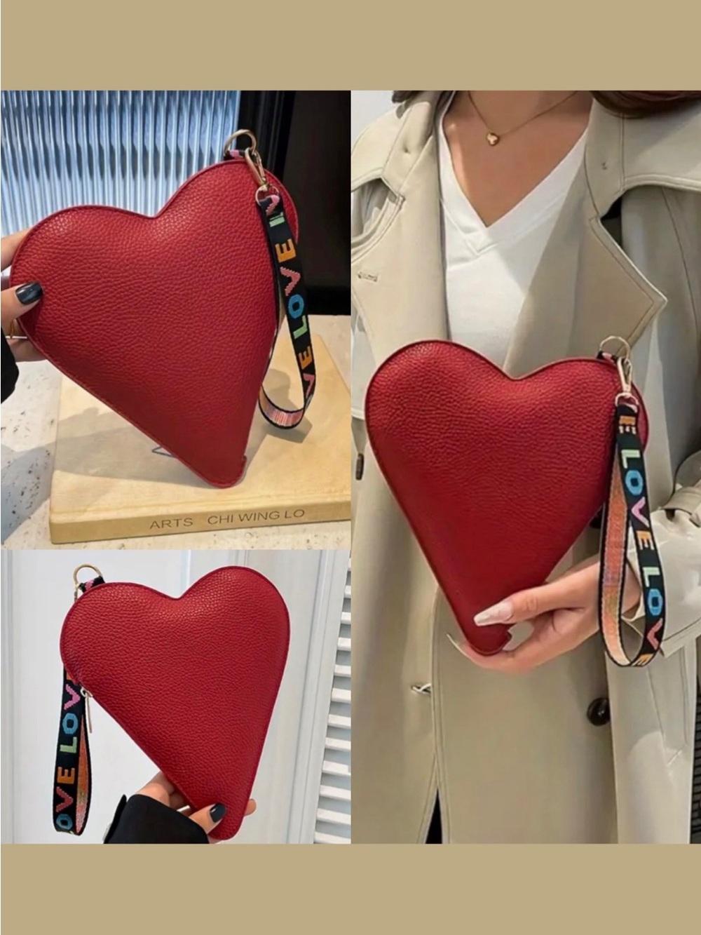 Red Heart-Shaped Handbag Leather Wristlet NEW
